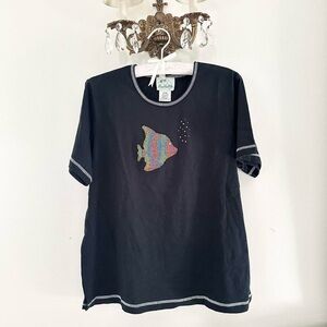 Black Beaded Fish Tee Shirt